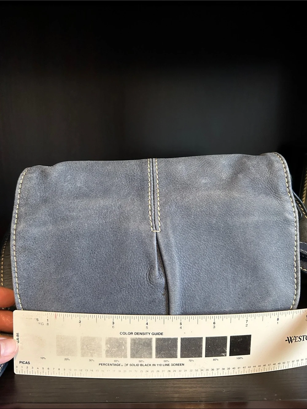 Coldwater Creek Navy Suede Messenger Bag with Contrast Stitching